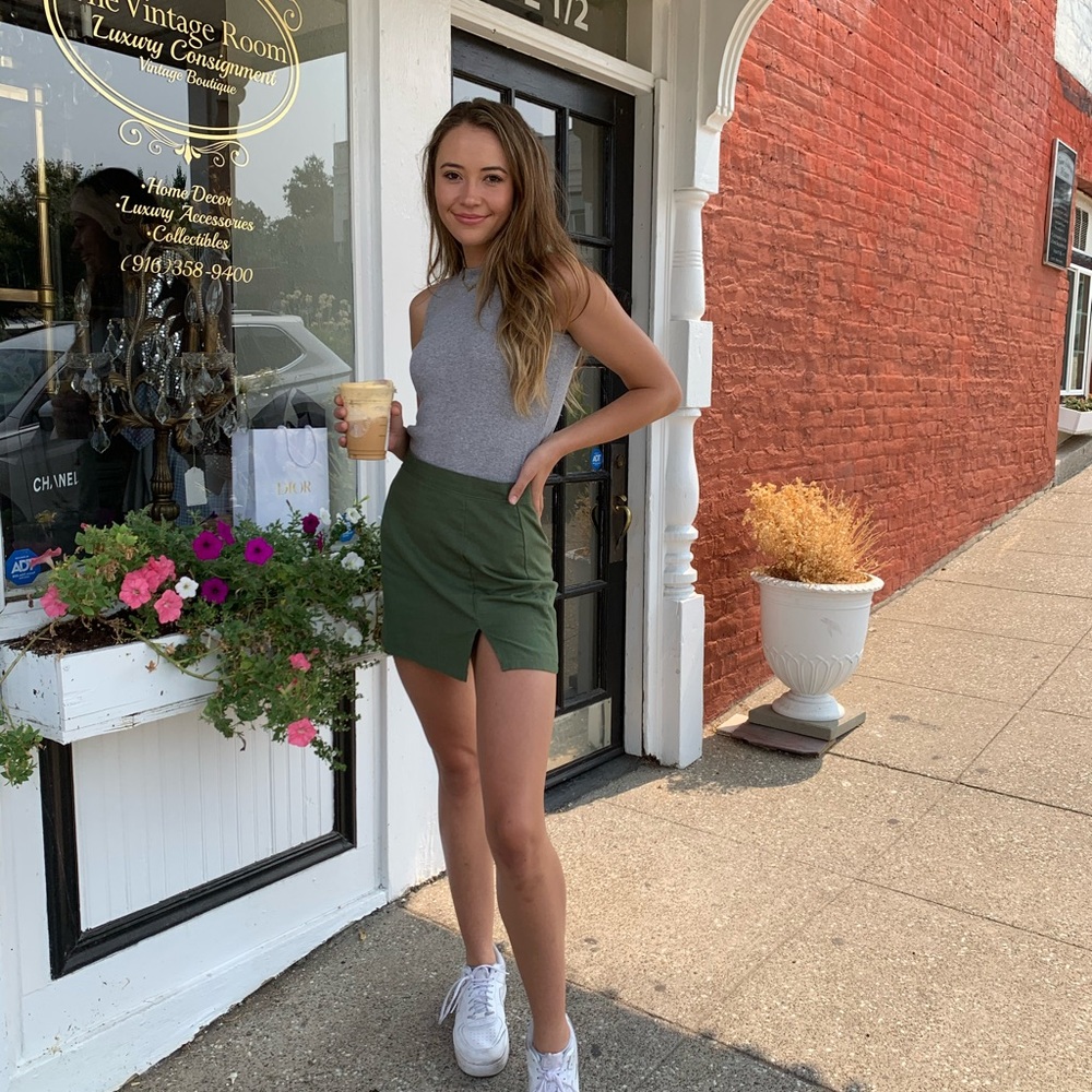 Green mini skirt